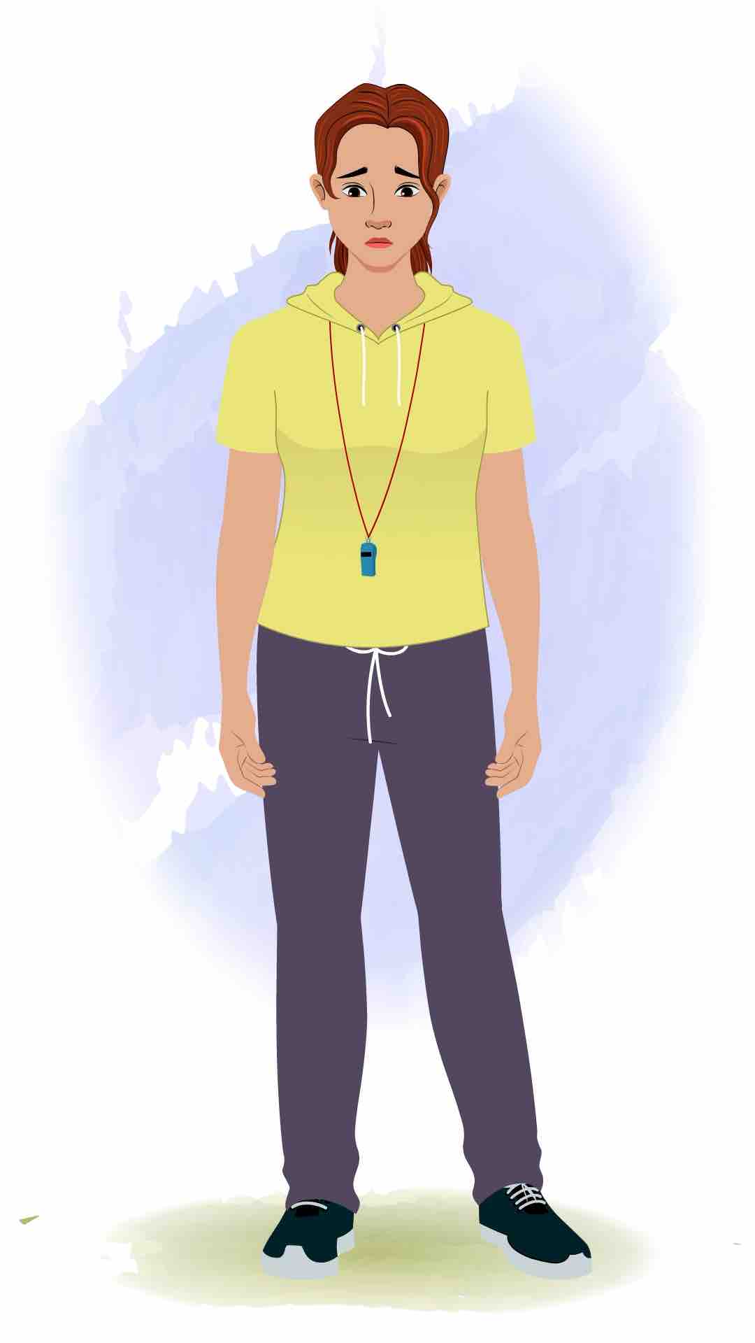 A female physical teacher sad animated cartoon character aka miss mansi