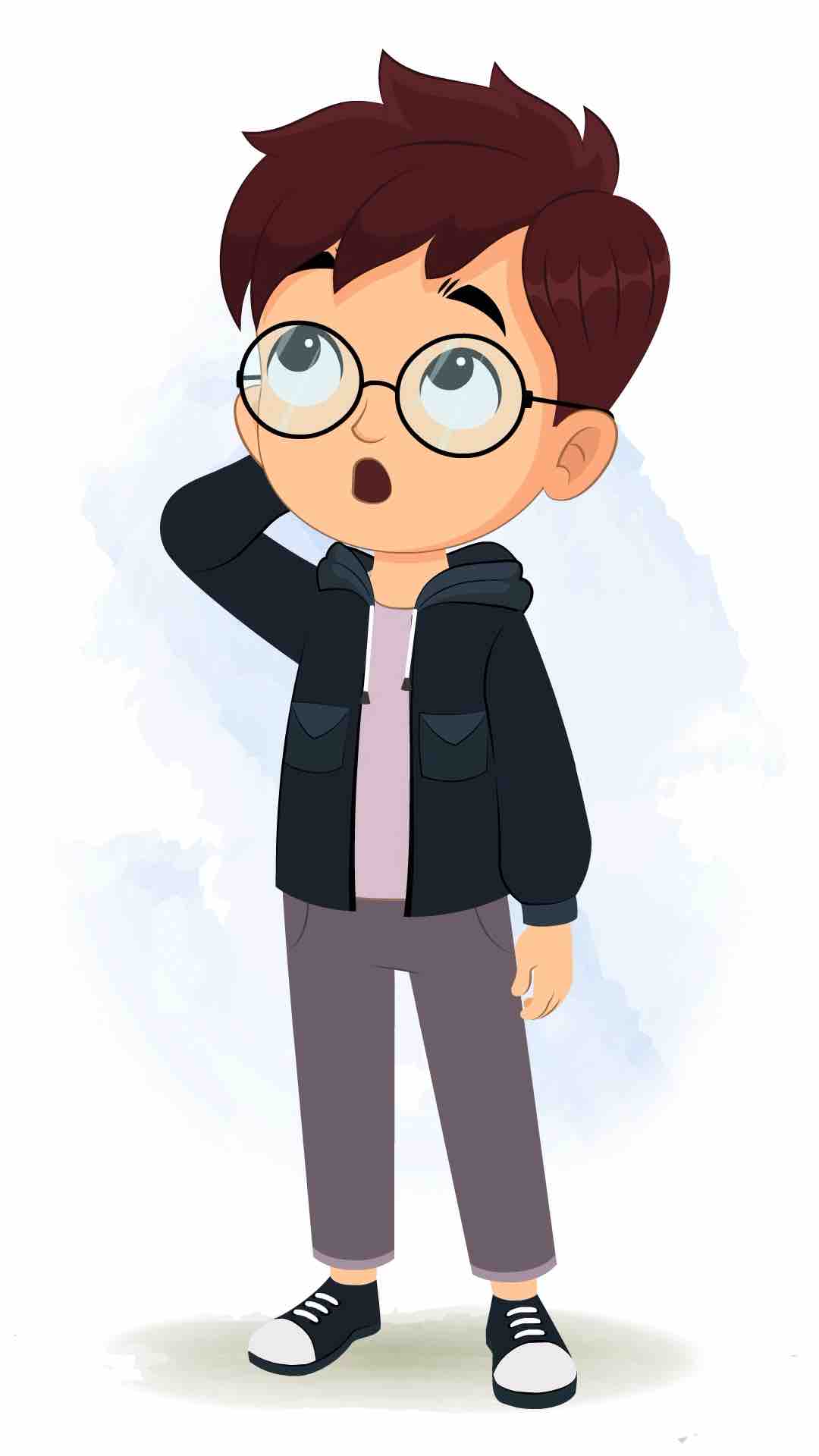 A confused little boy animated cartoon character aka harry