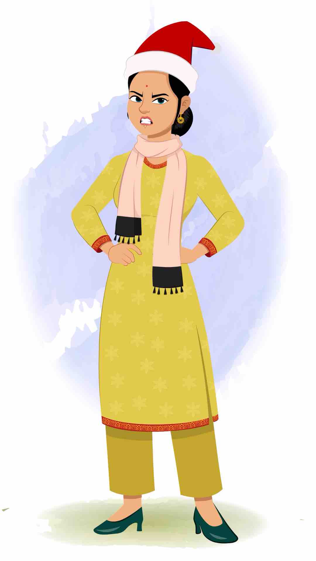 A beautiful Indian angry woman animated cartoon character aka sandhya