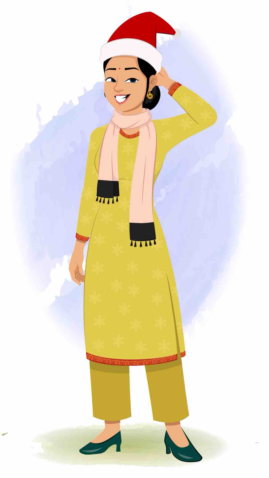 A beautiful Indian nervous woman animated cartoon character aka sandhya