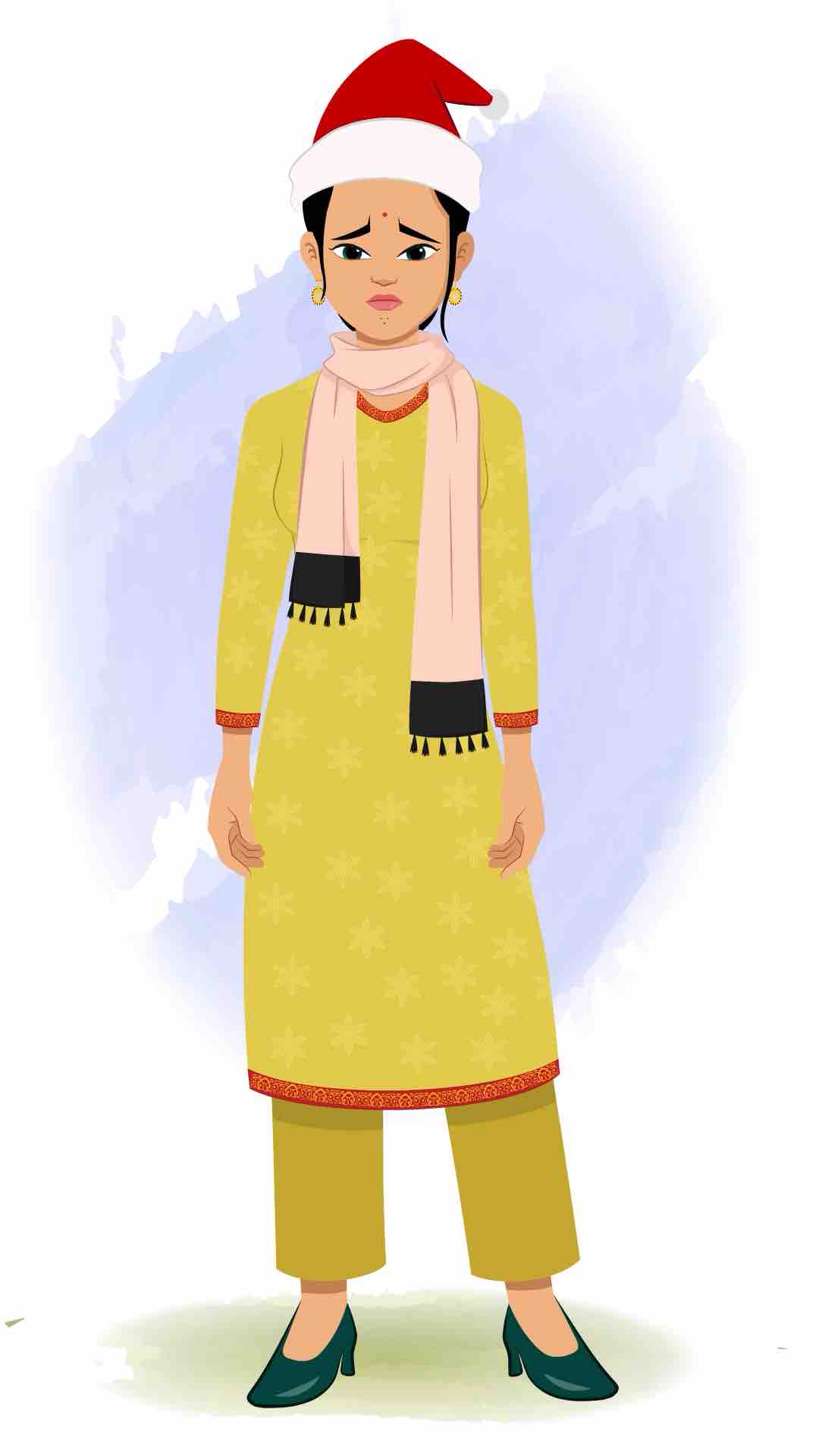 A sad Indian woman animated cartoon character aka sandhya