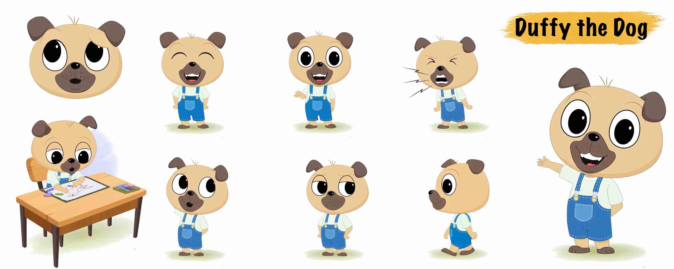 Little Dog animated vector cartoon character model sheet AKA Duffy The Dog