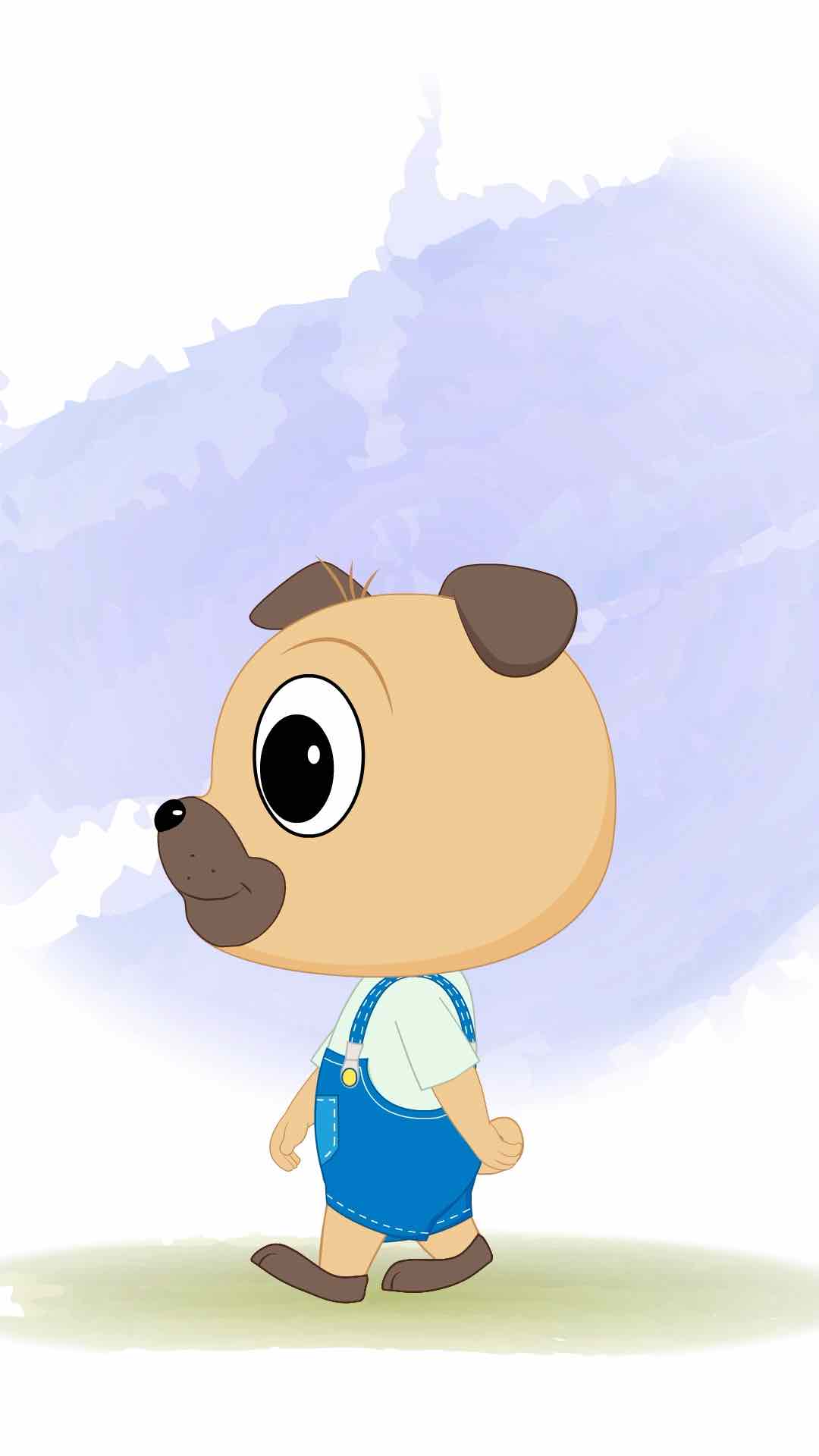 A little dog walking side view animated cartoon character aka duffy the dog