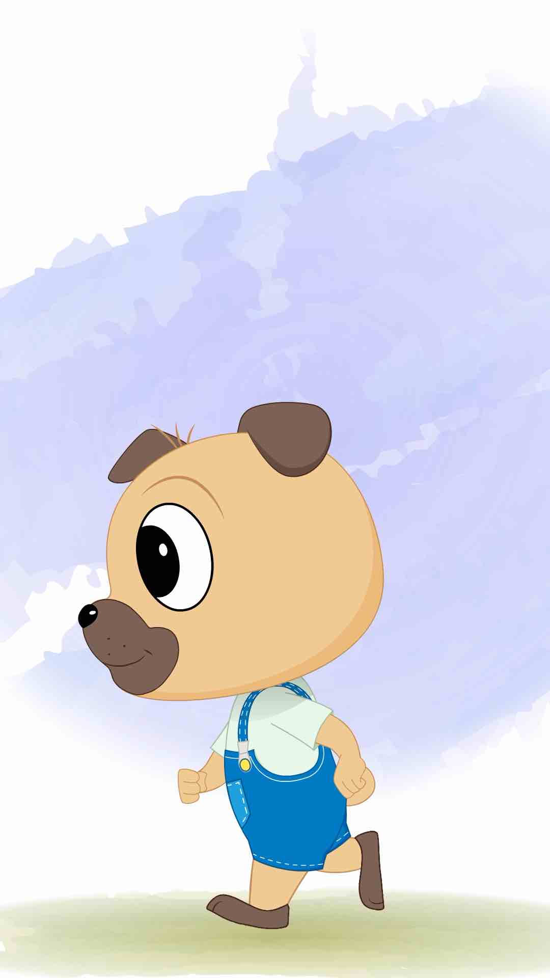 A little dog running fast side view animated cartoon character aka duffy the dog