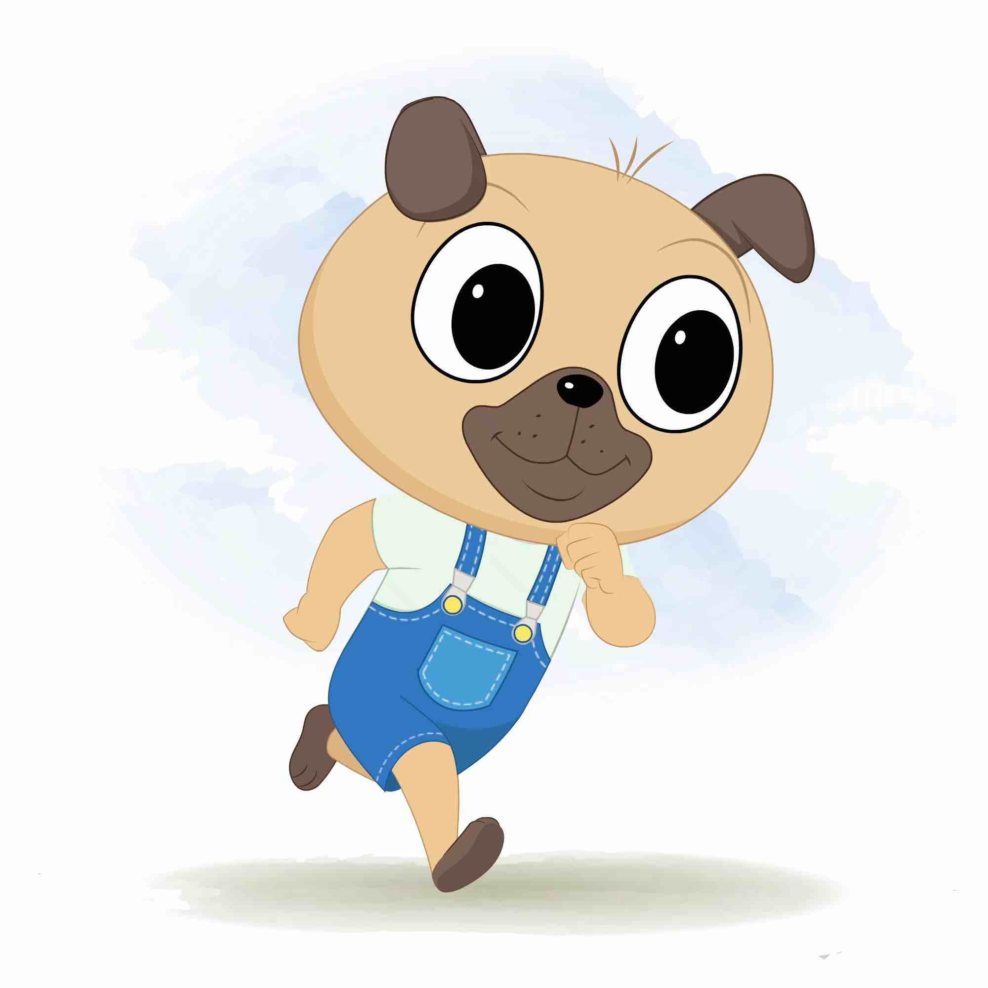 A little dog running three quarter view animated cartoon character aka duffy the dog