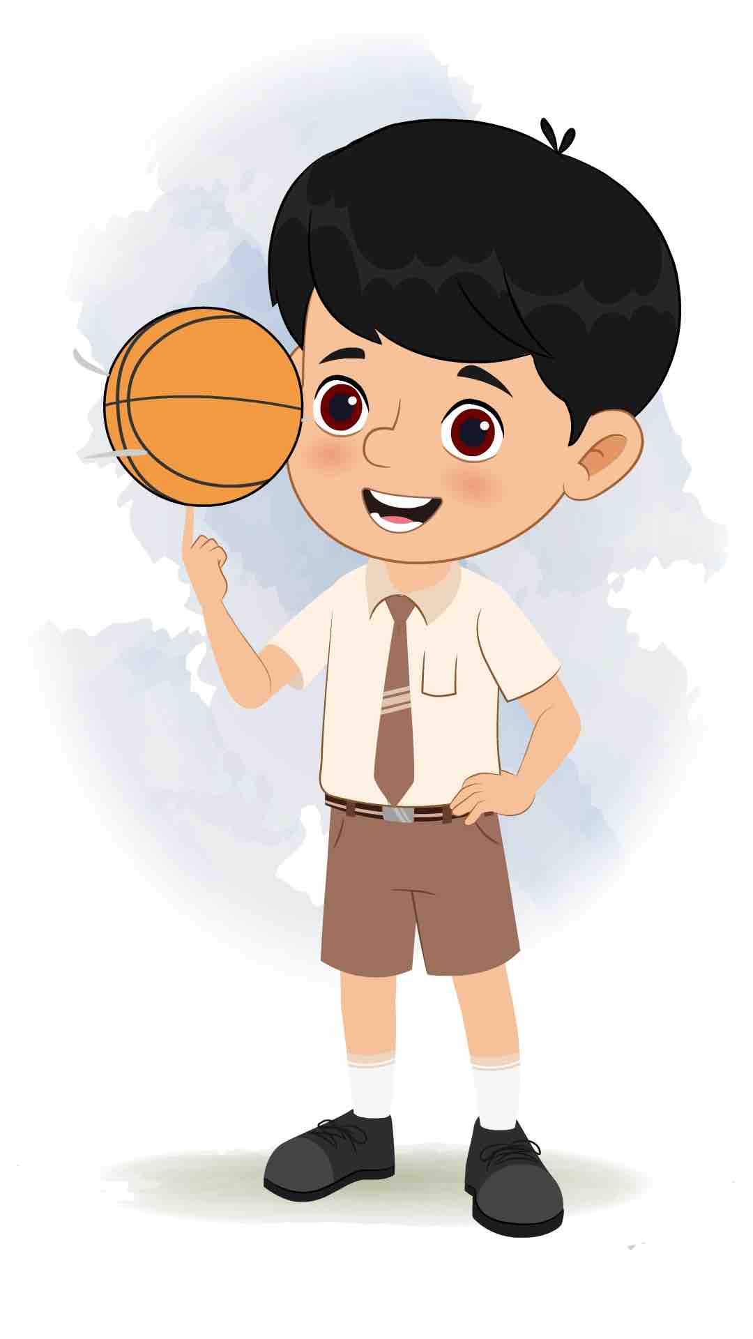 A cute school boy playing basketball animated cartoon character aka aarav