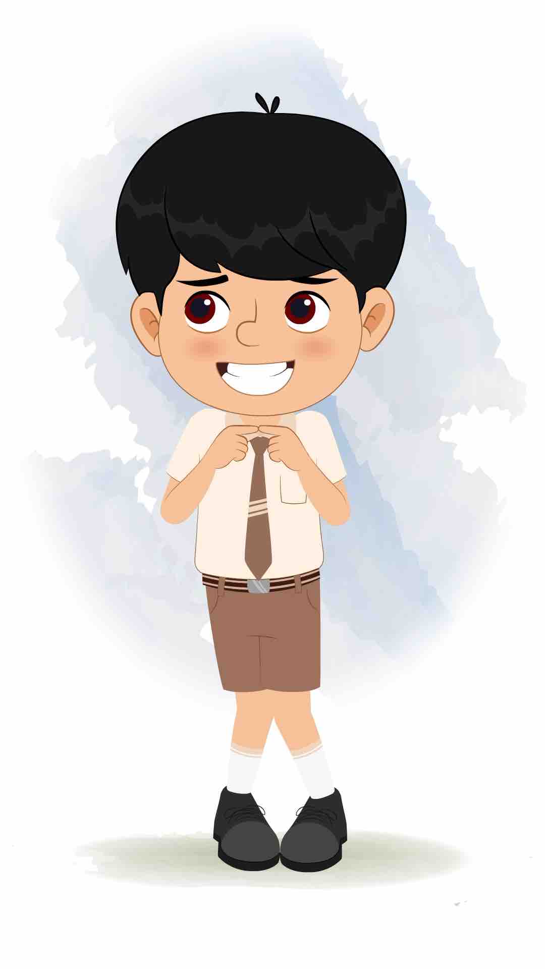 A cute nervous school boy animated cartoon character aka aarav