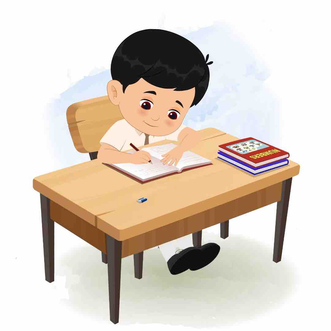 A cute school boy doing homework and sitting on the table animated cartoon character aka aarav