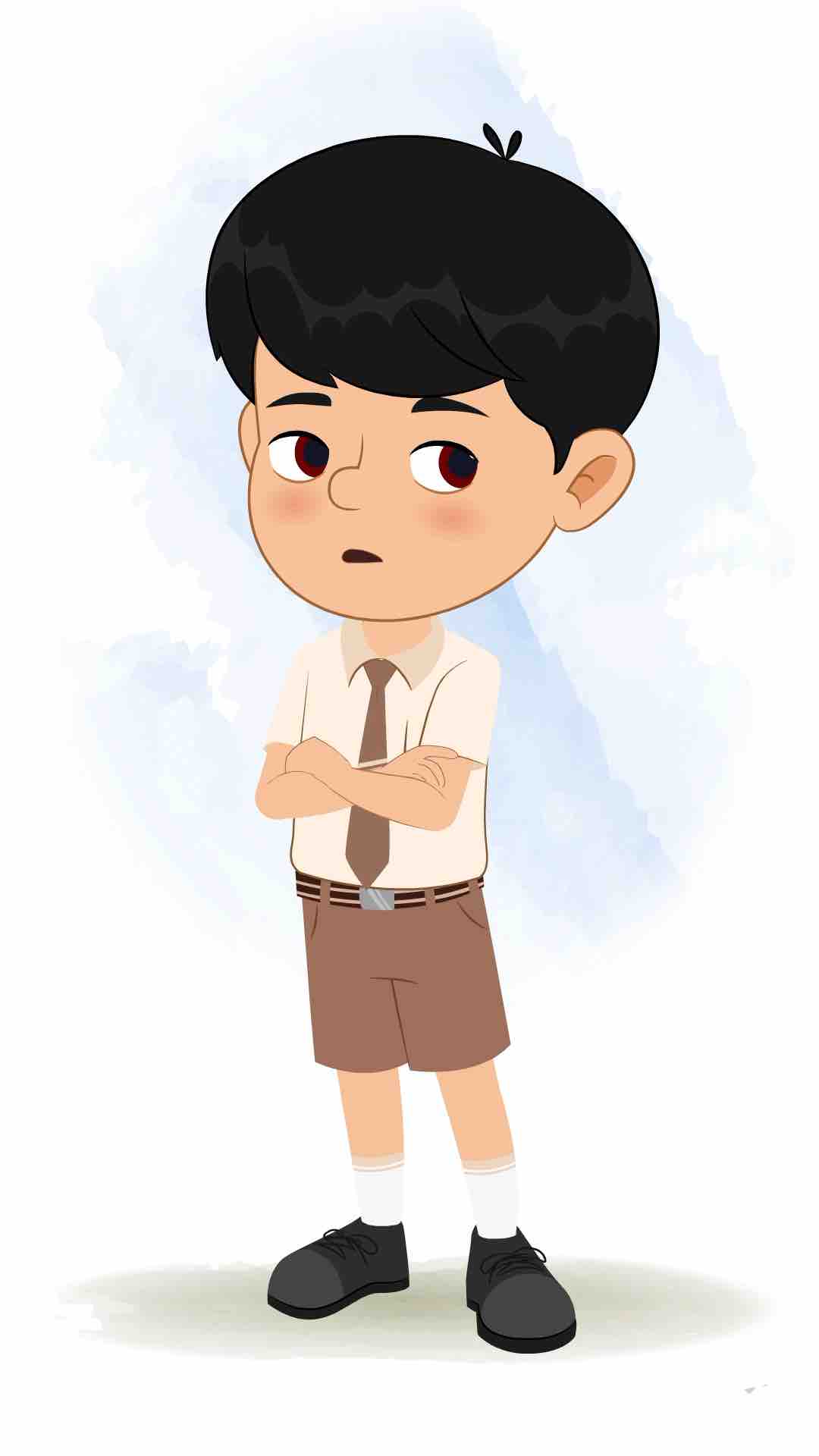 An annoyed cute school boy animated cartoon character aka aarav