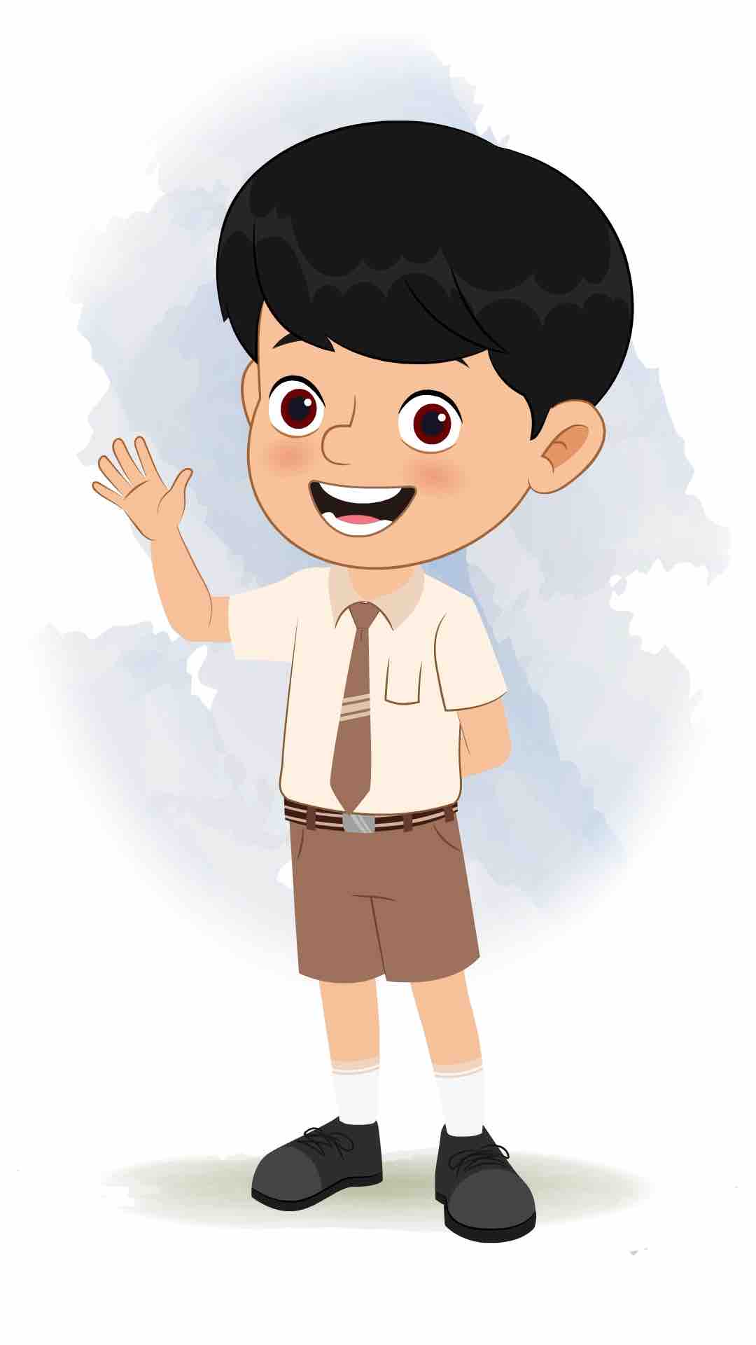 A cute school boy saying hello animated cartoon character aka aarav