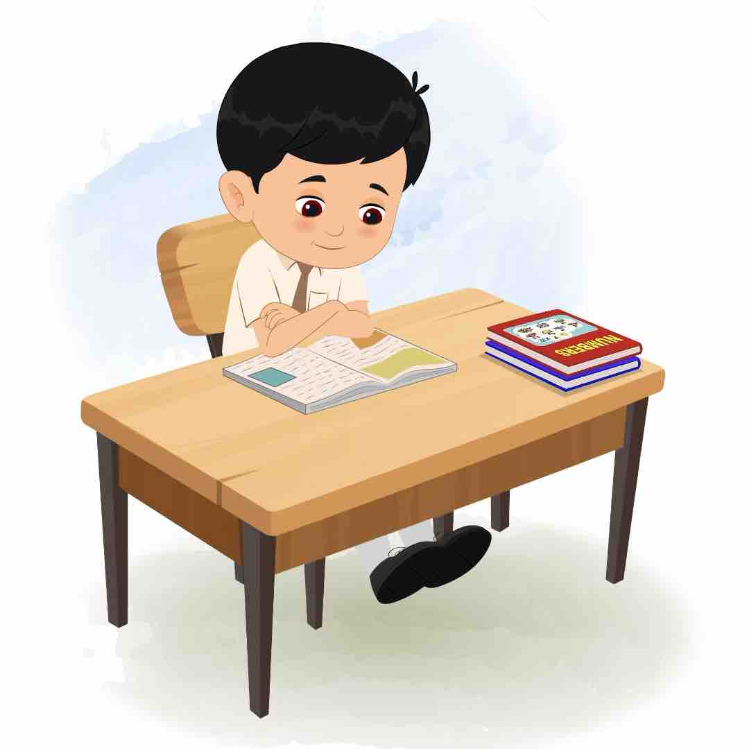 A cute school boy reading a book and sitting on the table animated cartoon character aka aarav