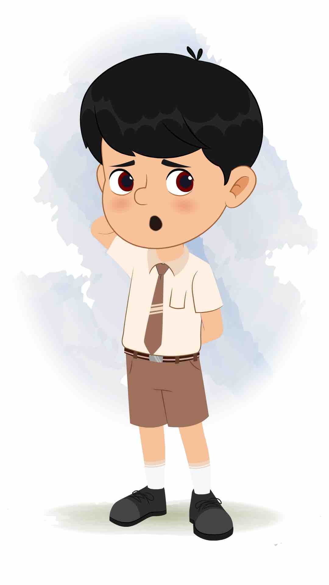 A confused cute school boy animated cartoon character aka aarav