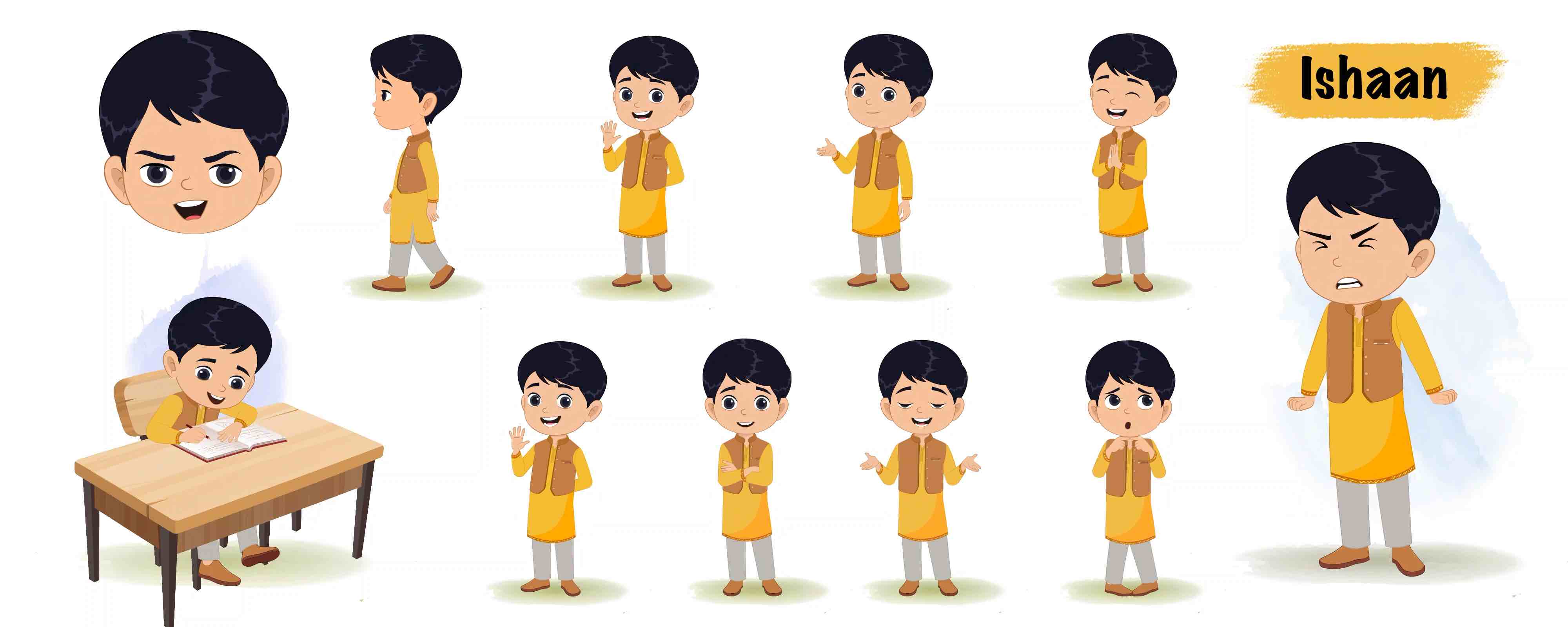 Cute Indian boy in traditional dress animated vector cartoon character AKA Ishaan