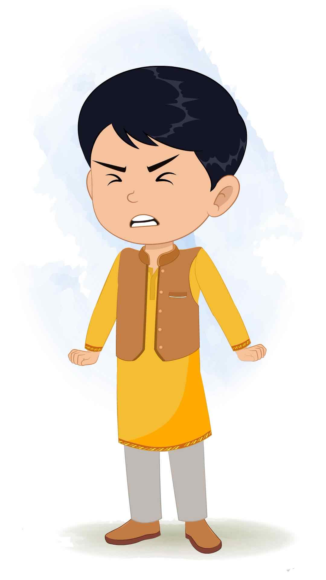 An angry Indian boy animated cartoon character aka ishaan