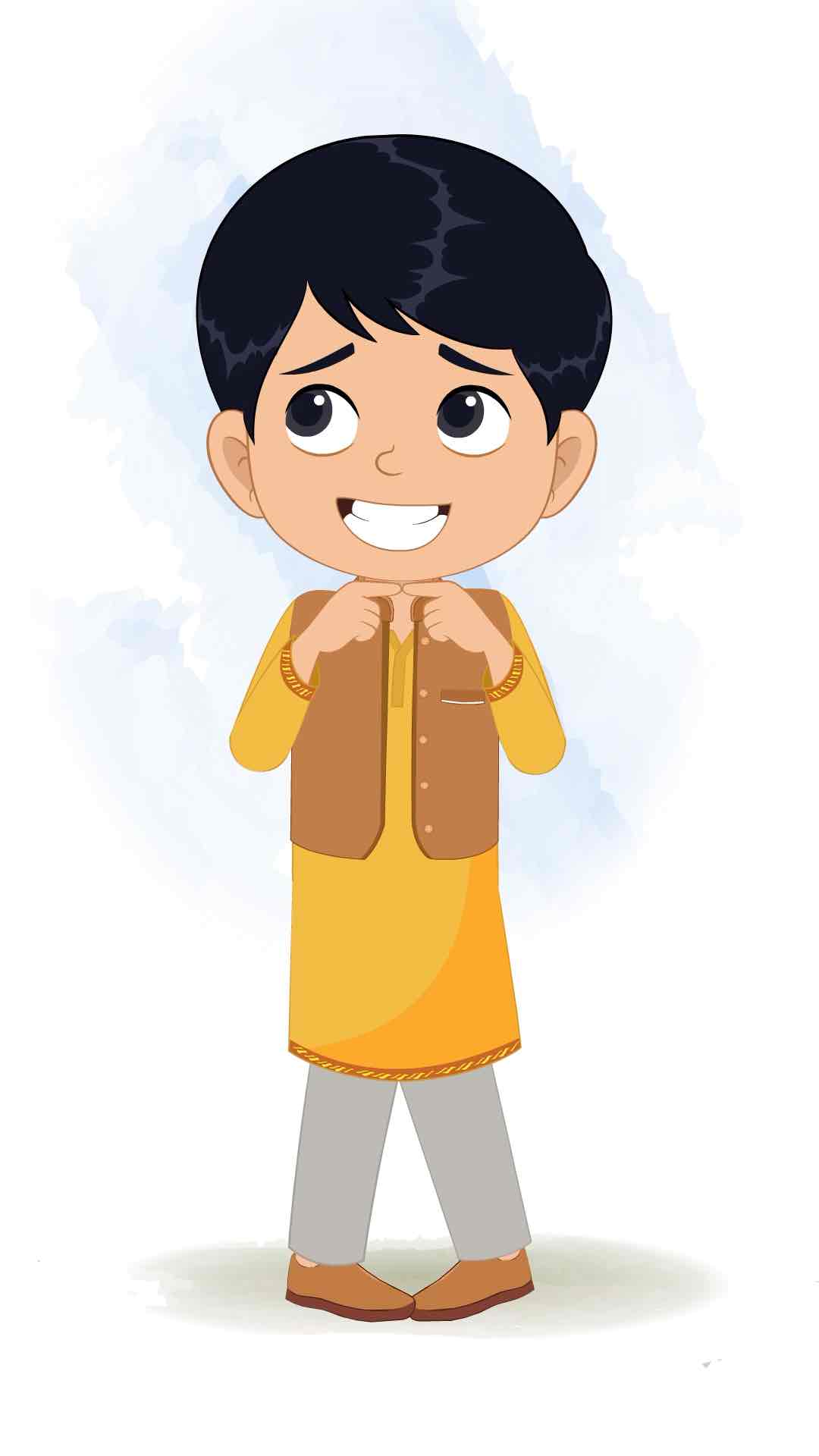 A nervous Indian boy animated cartoon character aka ishaan