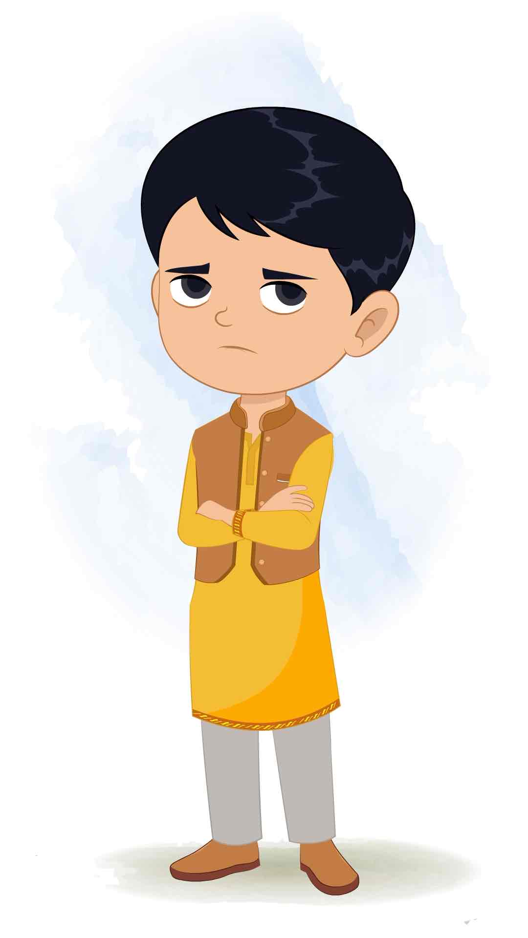 An annoyed Indian boy animated cartoon character aka ishaan