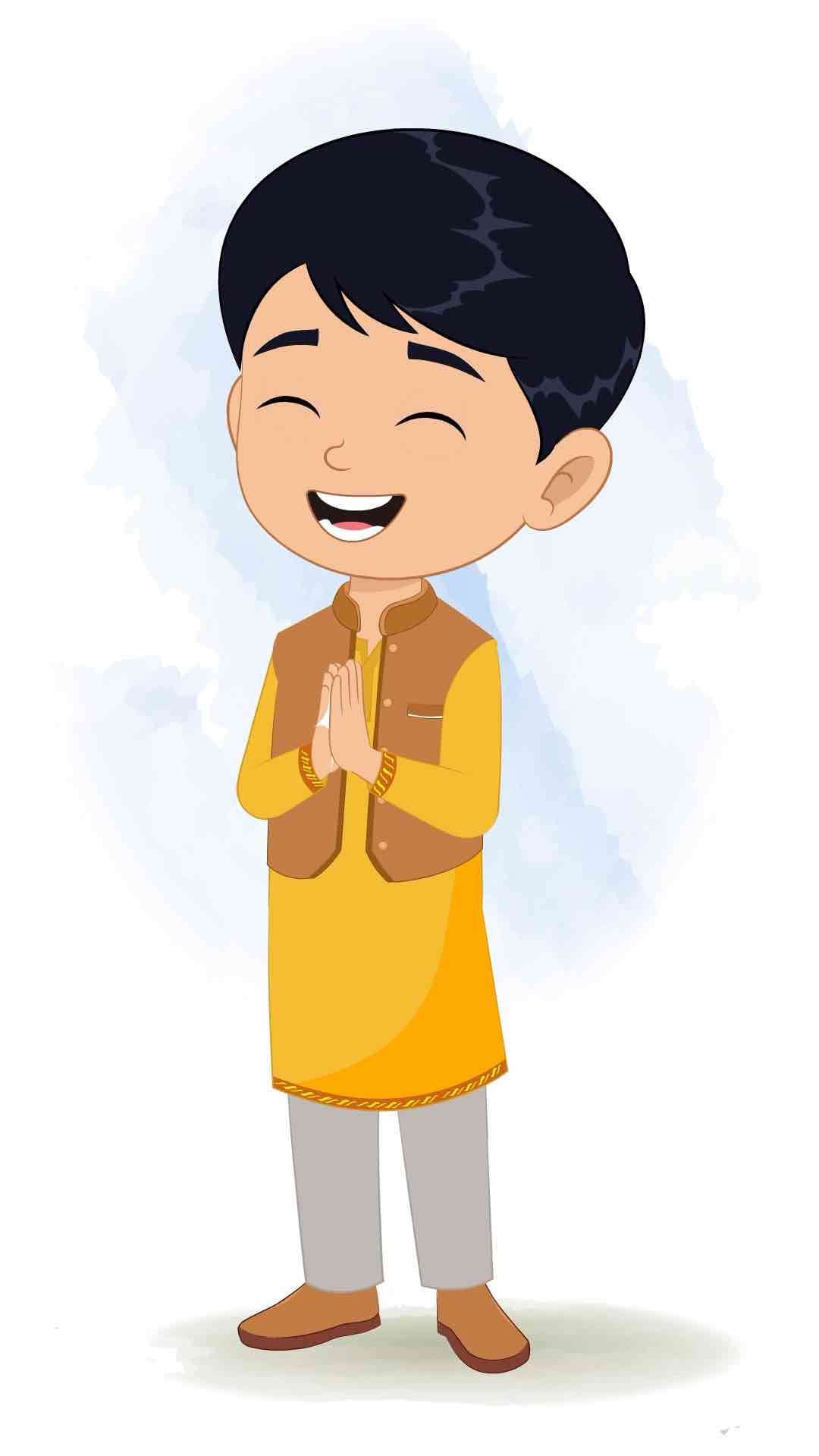 An Indian boy clapping animated cartoon character aka ishaan