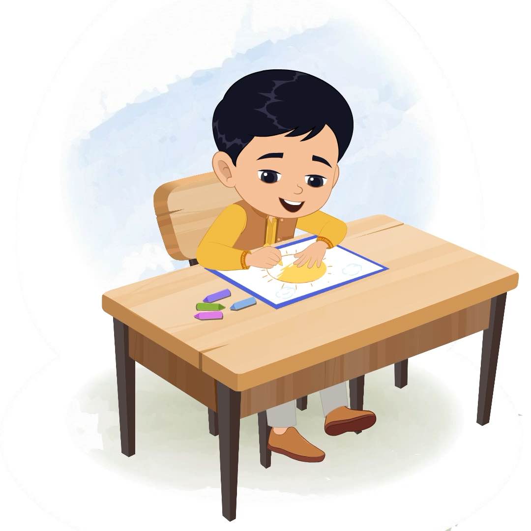 An Indian boy is sitting at a table with some crayons and colouring on the paper aka ishaanIboy colouring,boy with crayons,boy sitting on table,boy doing drawing,kid colouring,kid with crayons,kid sitting on table,kid doing drawing,colouring,crayons,sitting on table,drawing,draw,student,vector,illustration,graphic,clipart,cartoon,ishaan