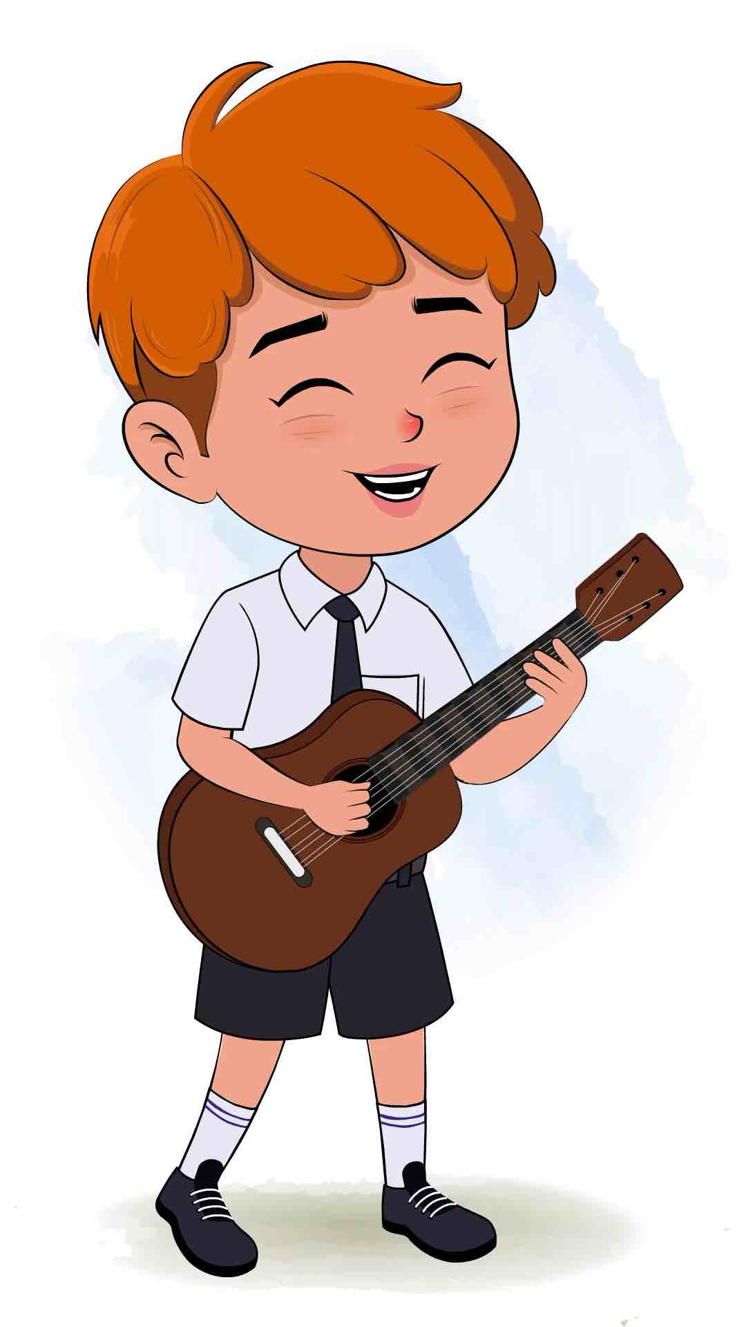 A school boy playing guitar animated cartoon character aka leo