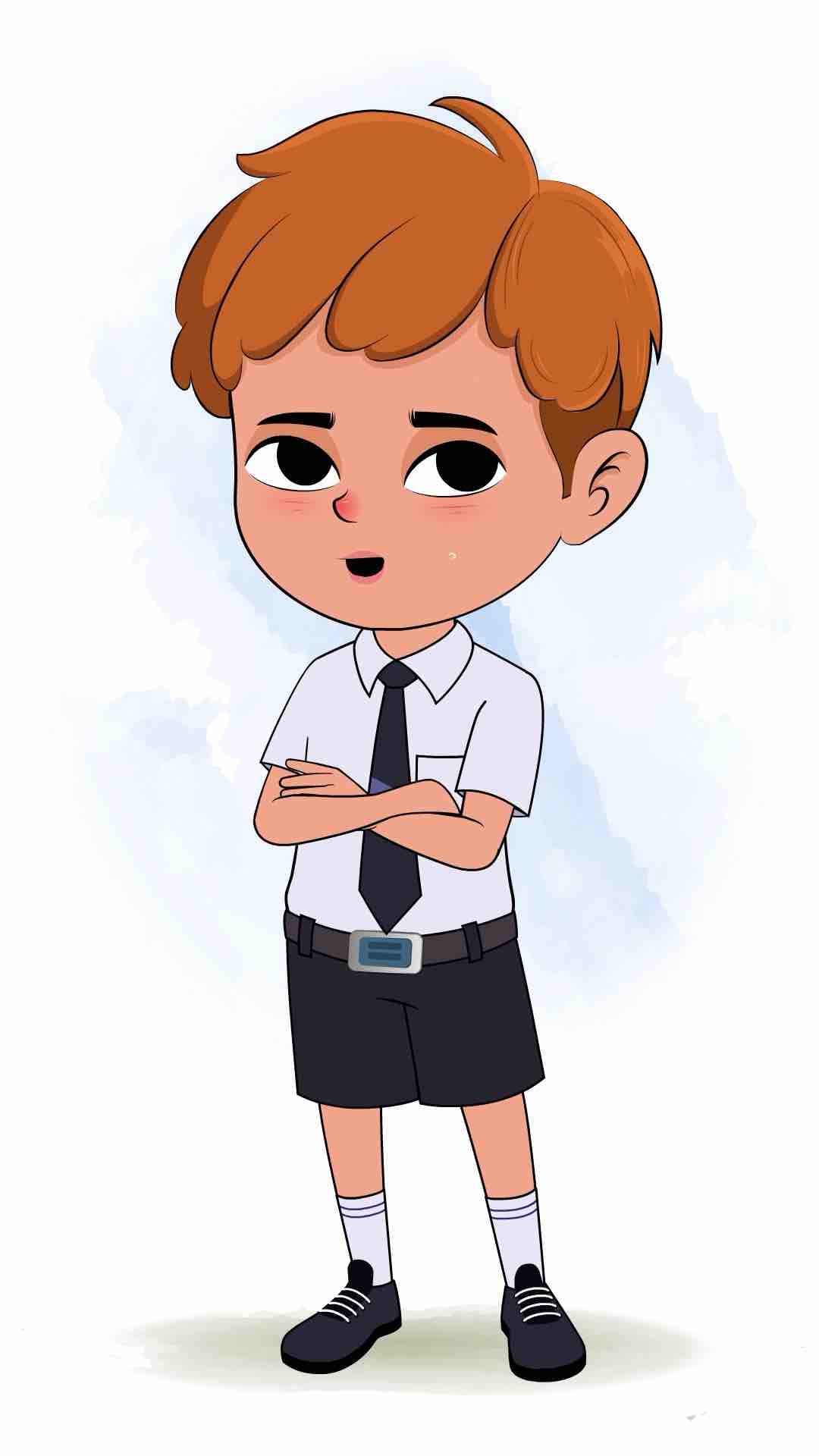 An annoyed school boy animated cartoon character aka leo