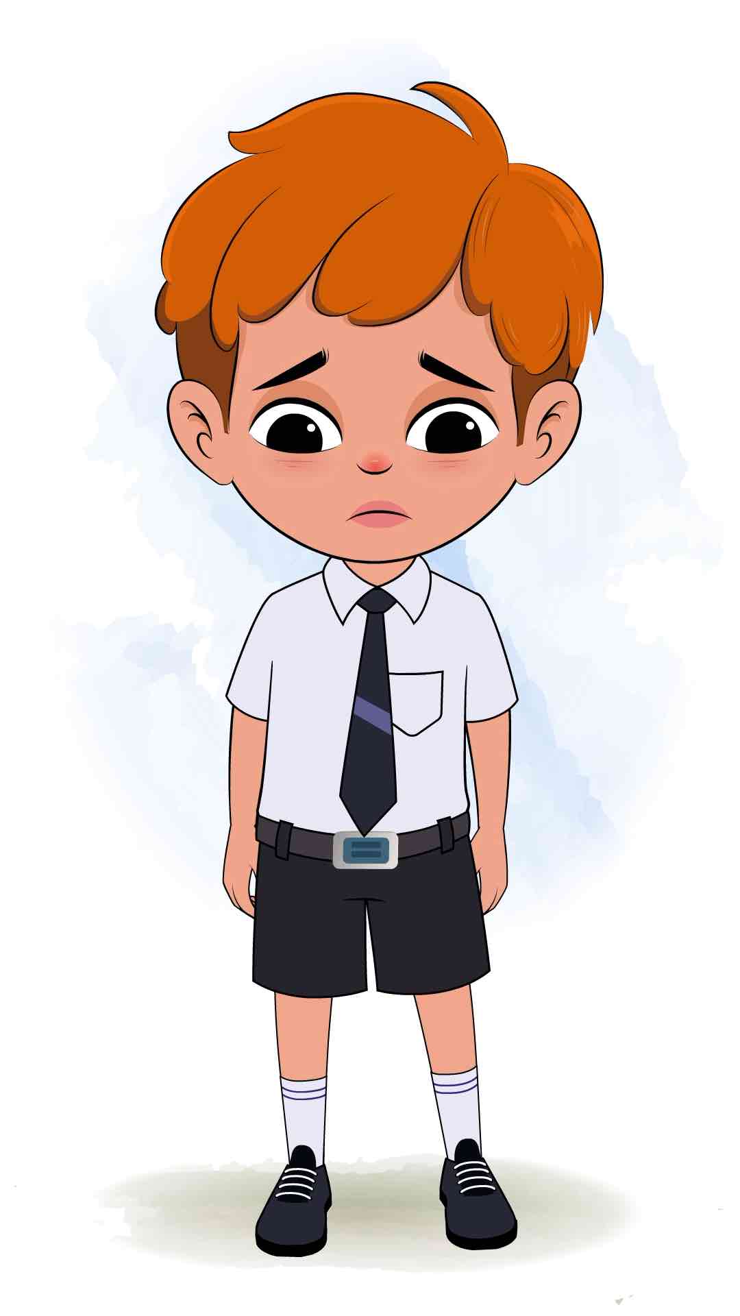 A school boy sad animated cartoon character aka leo