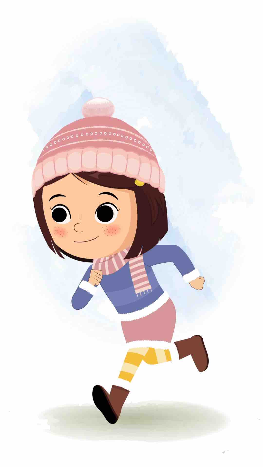 A little girl running three quarter view animated cartoon character aka misti