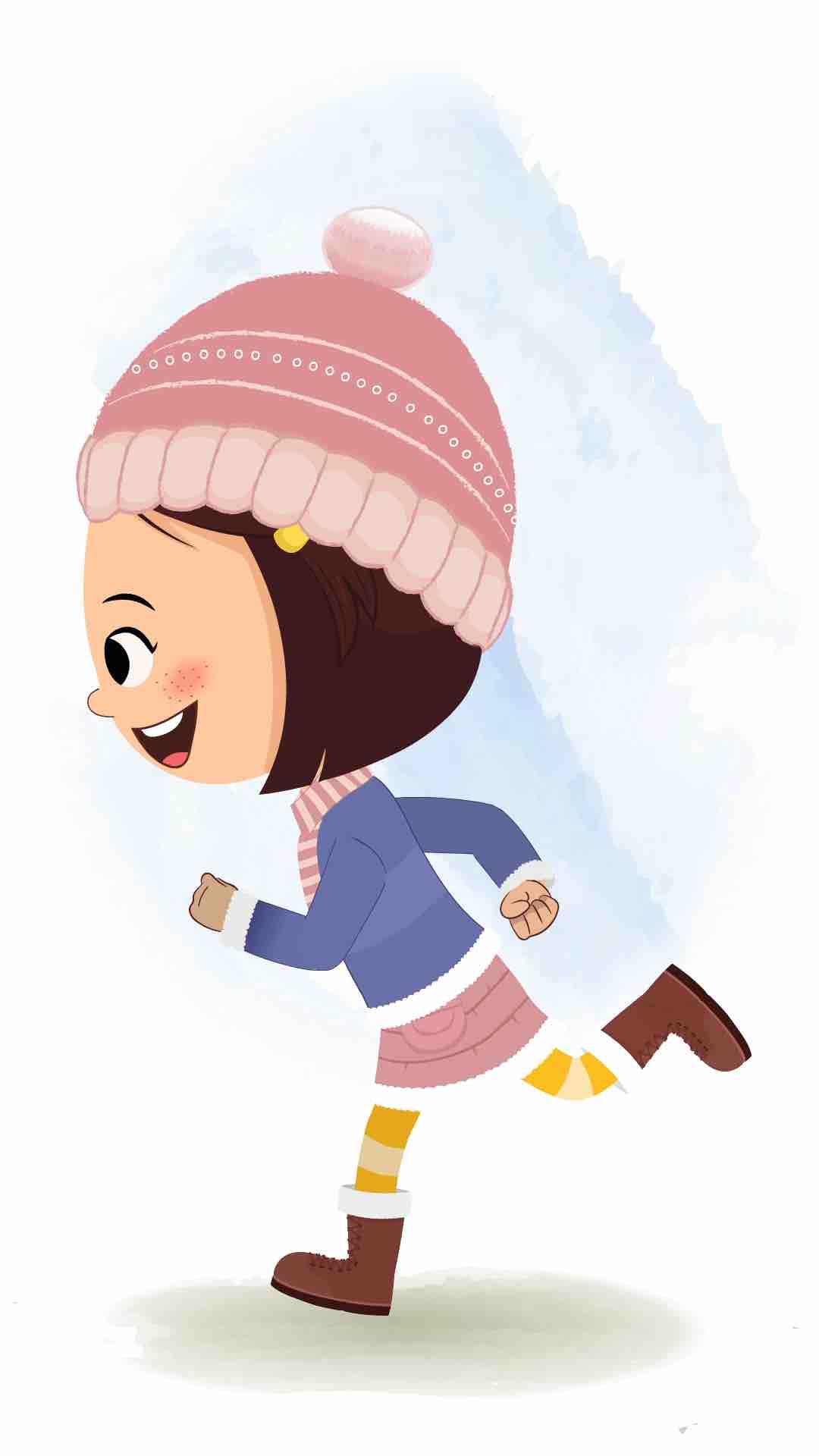 A little girl running fast side view animated cartoon character aka misti