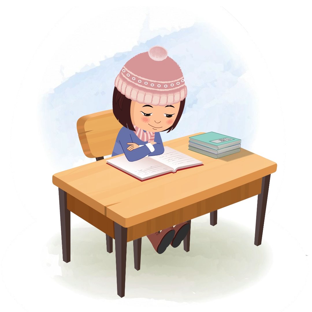 A little girl reading a book and sitting on the table animated cartoon character aka misti