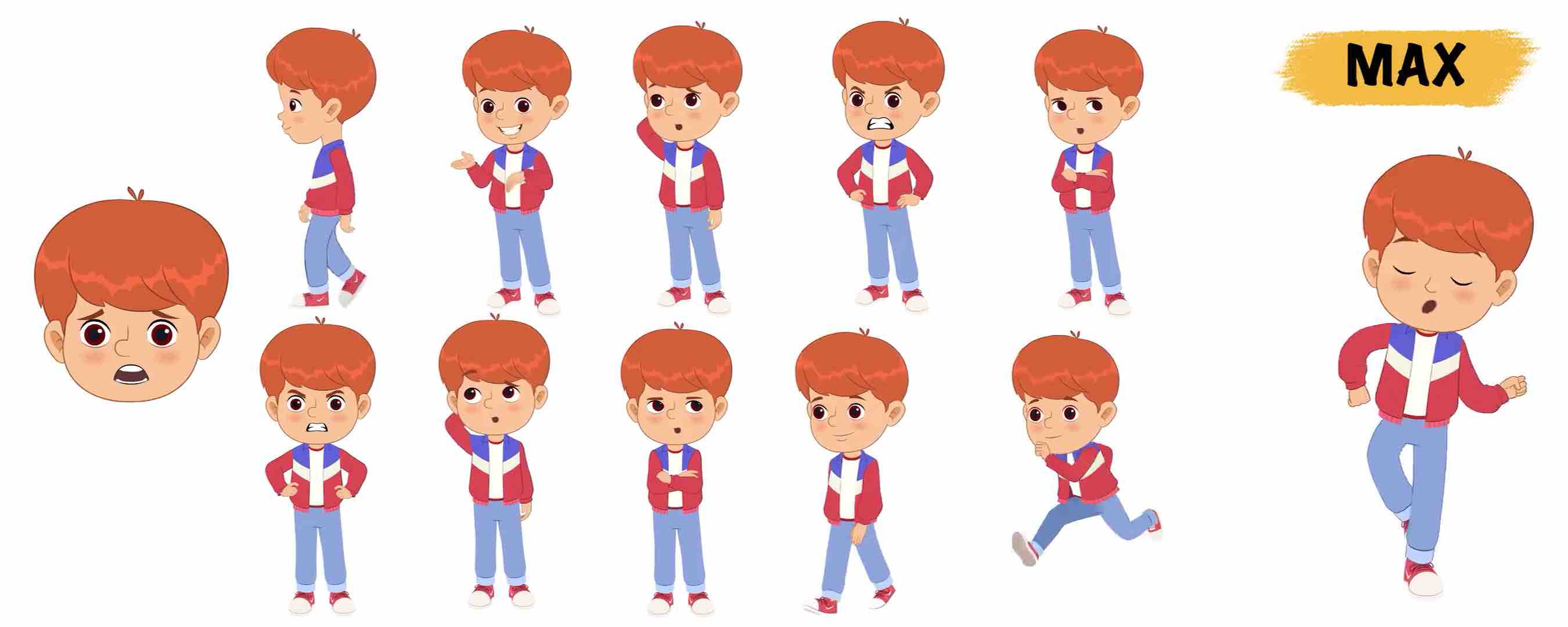 Cool boy animated vector cartoon character model sheet AKA Max