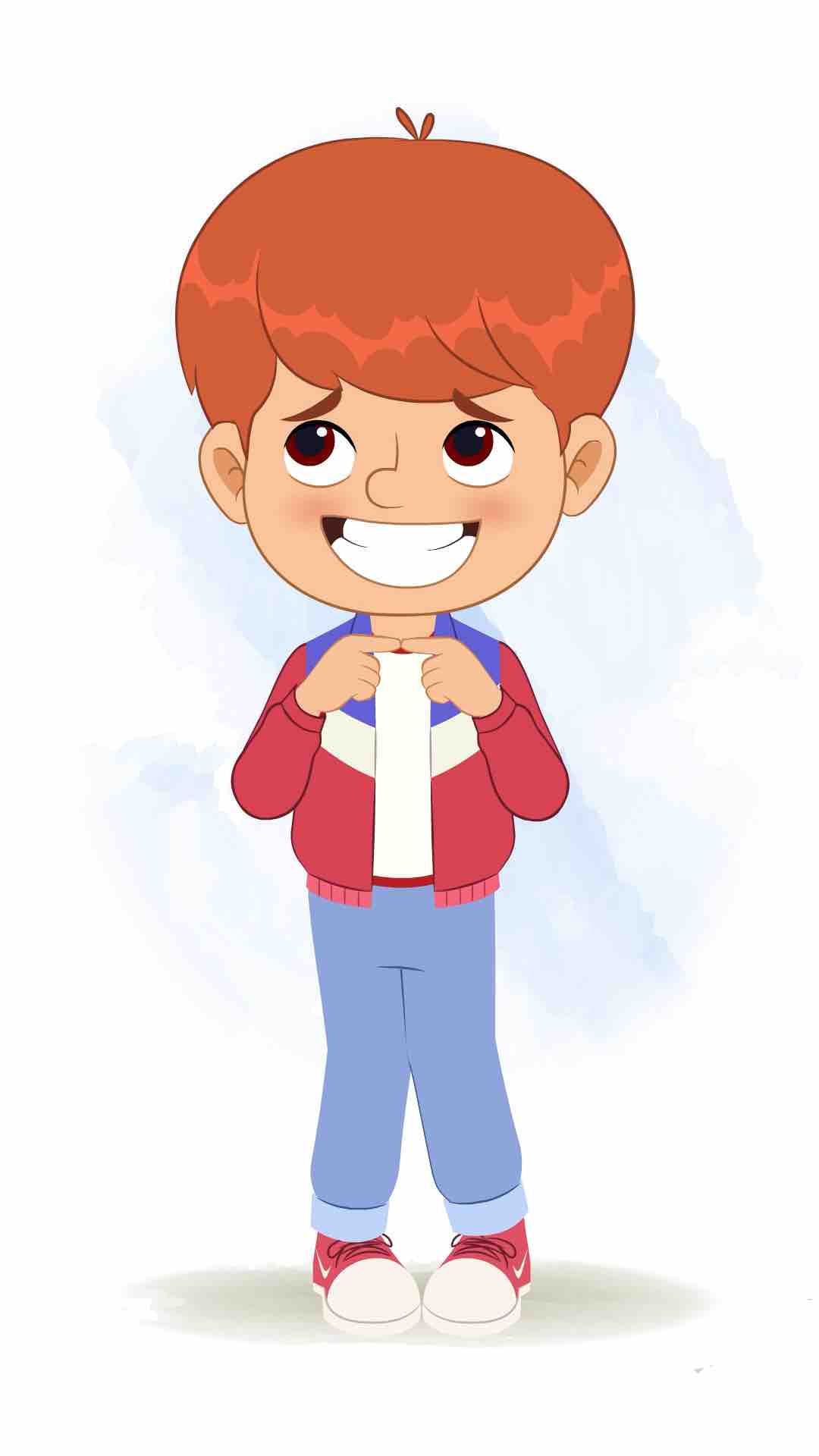 A cool nervous boy animated cartoon character aka max