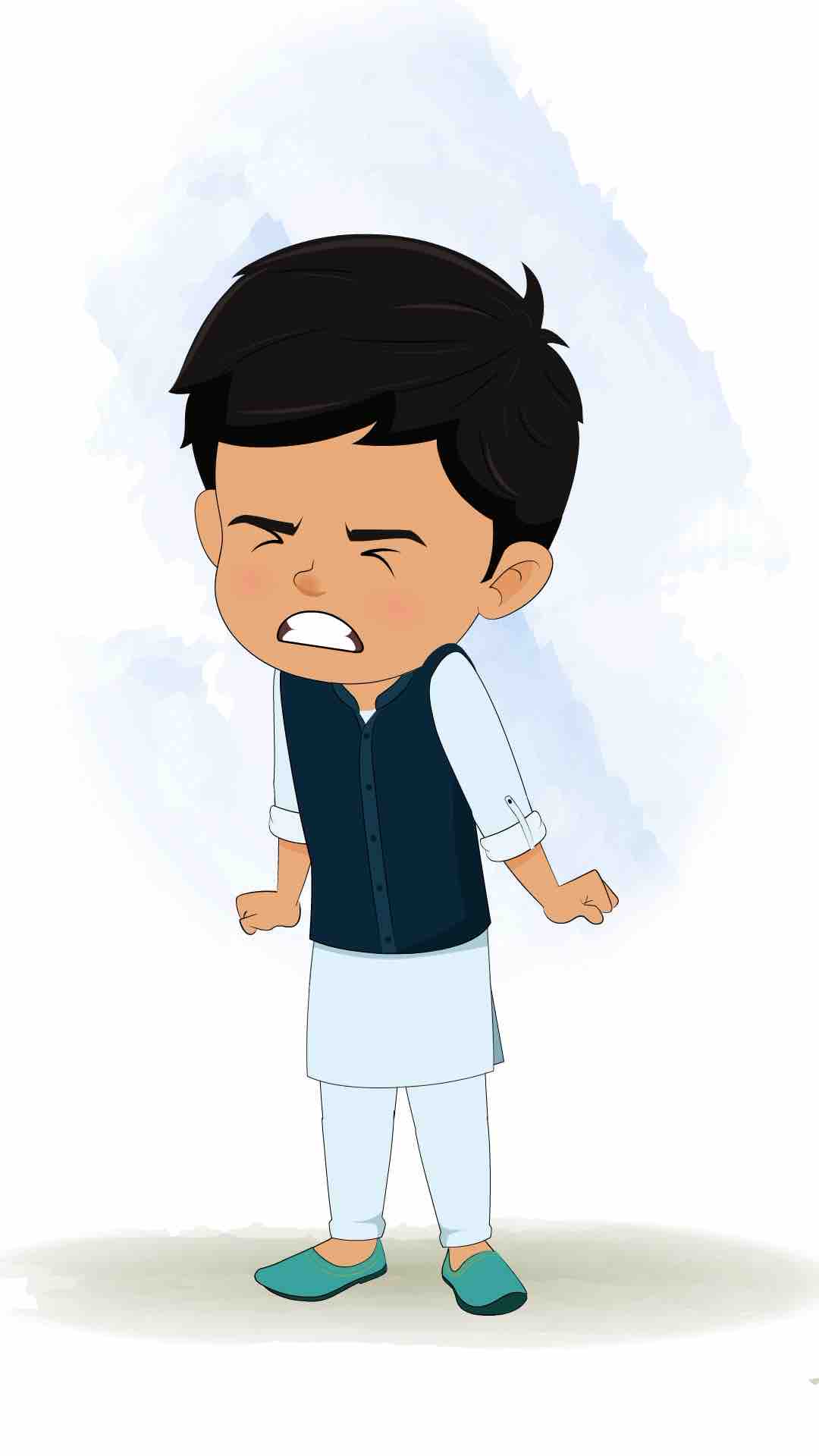 An angry Indian boy animated cartoon character aka rohan