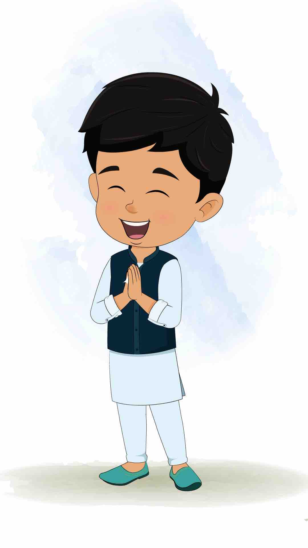 An Indian boy clapping animated cartoon character aka rohan