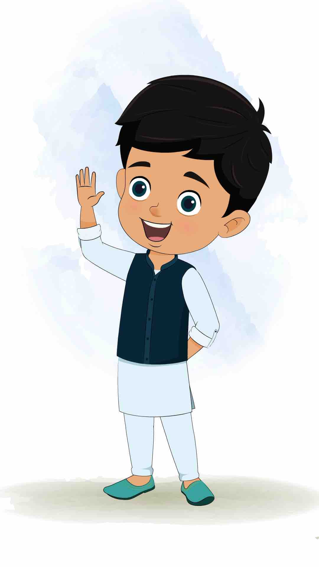 An Indian boy saying hello animated cartoon character aka rohan