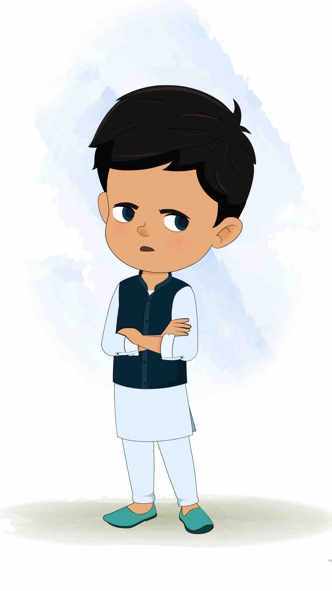 An annoyed Indian boy animated cartoon character aka rohan