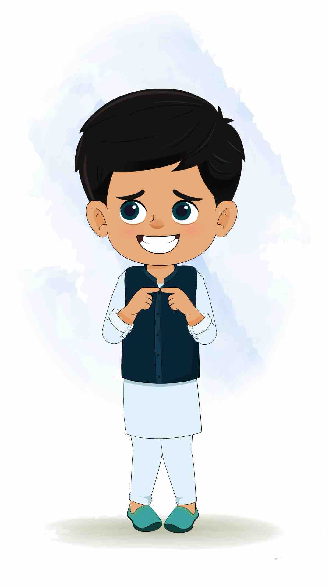 An Indian nervous boy animated cartoon character aka rohan