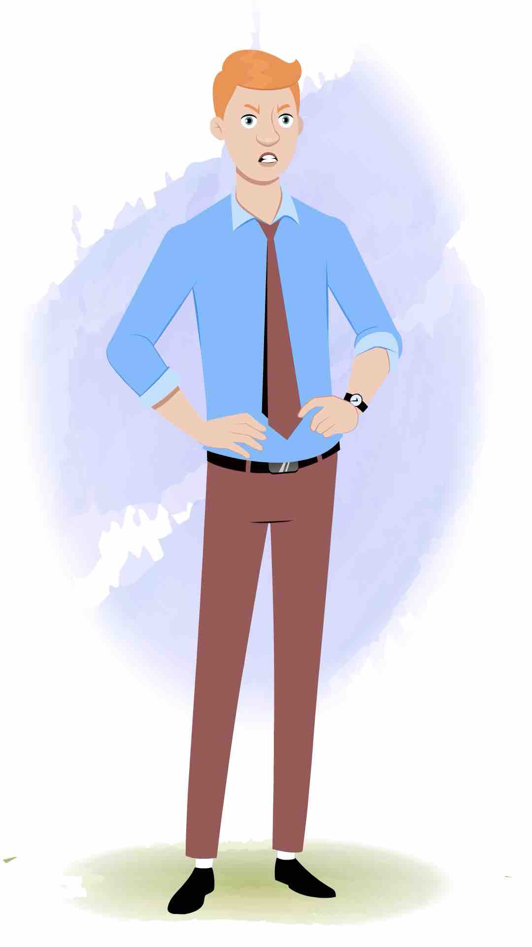 An angry office employee animated cartoon character AKA Kevin