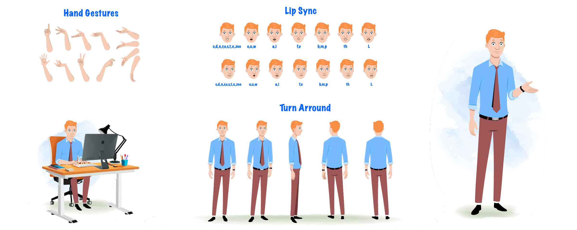 An office employee cartoon character construction/model sheet AKA Kevin