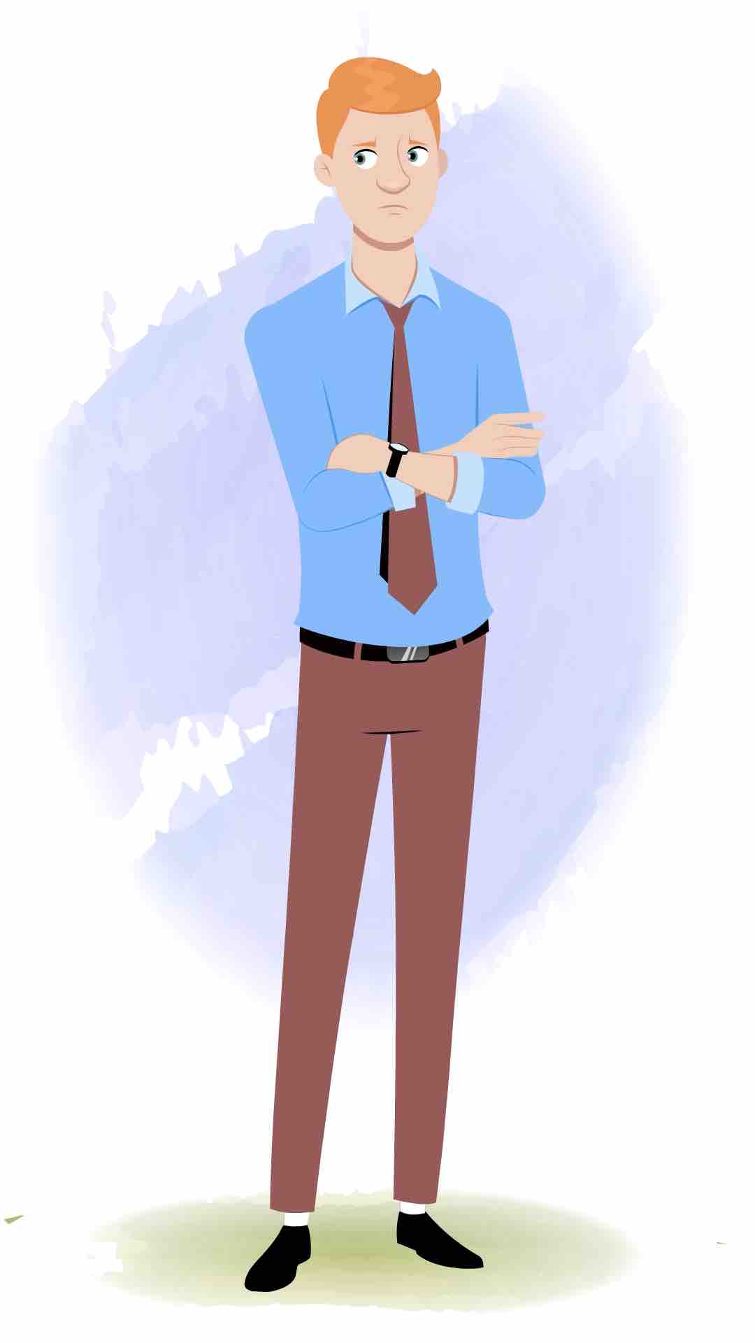 An annoyed office employee animated cartoon character AKA Kevin