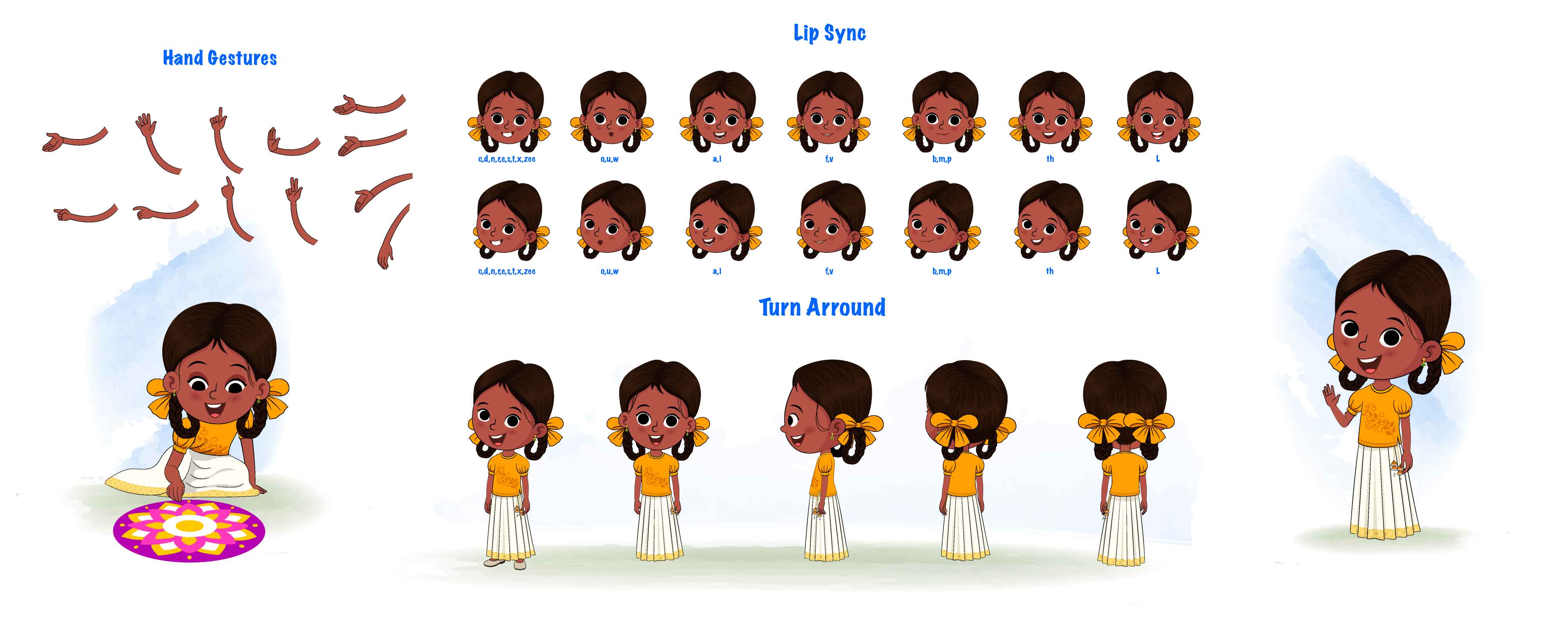 A little girl cartoon character construction/model sheet aka tara