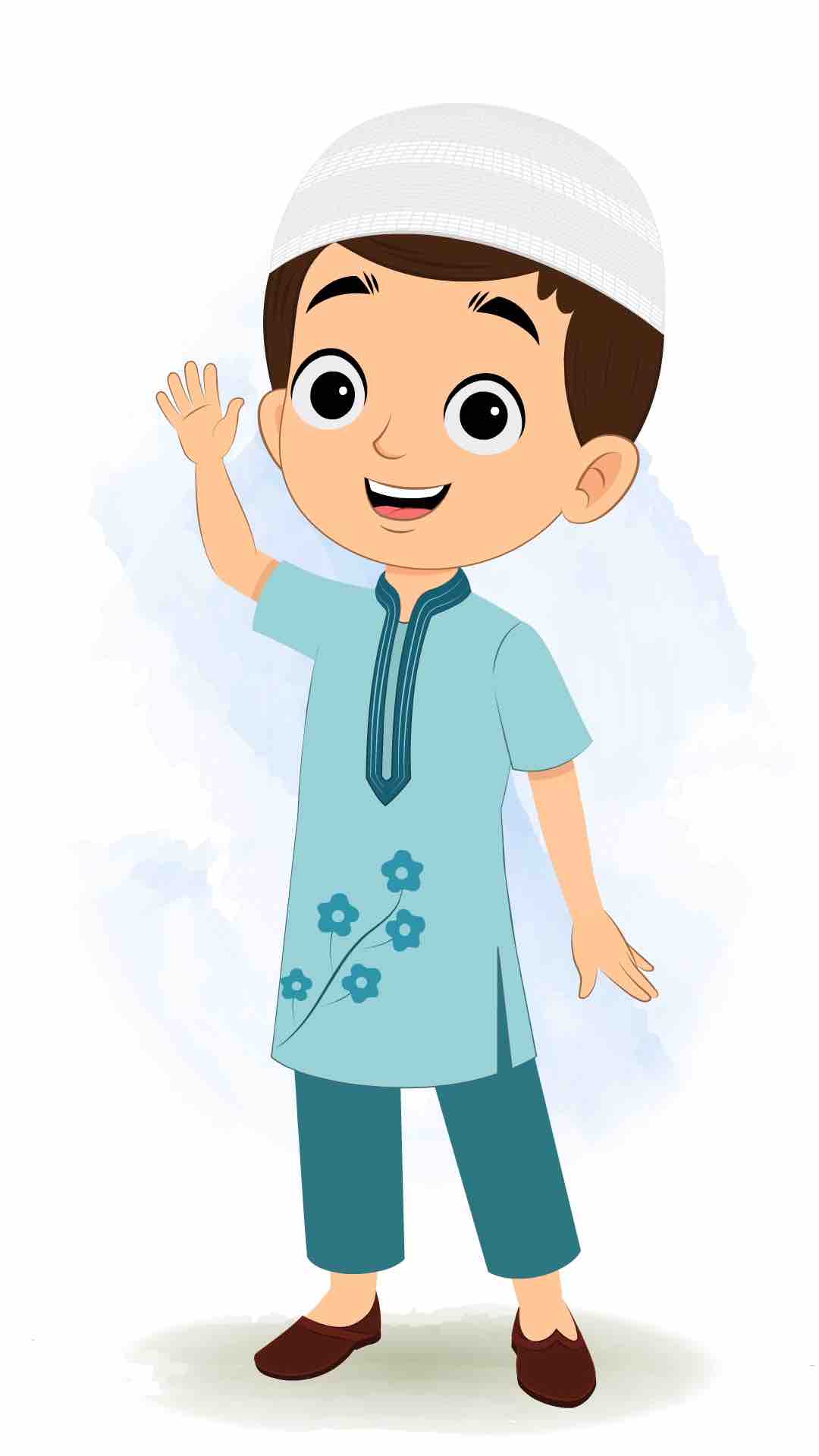 A cute muslim boy saying hello animated cartoon character aka bittu