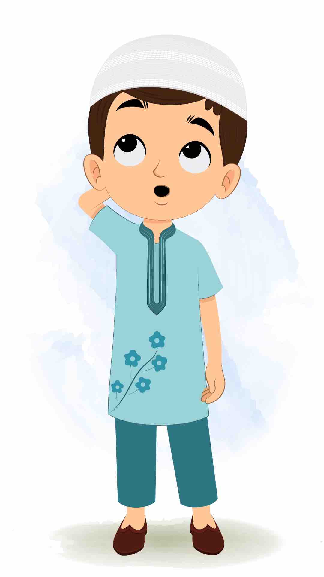 A cute confused muslim boy animated cartoon character aka bittu