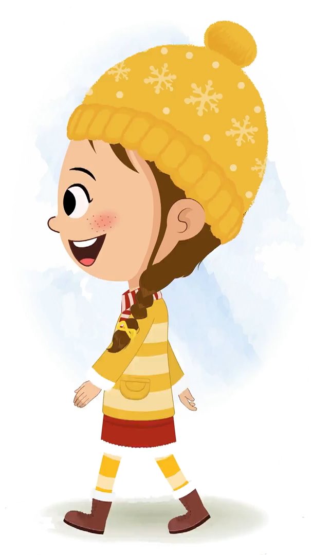 A cute girl in winter clothes walking side view animated cartoon character aka nancy