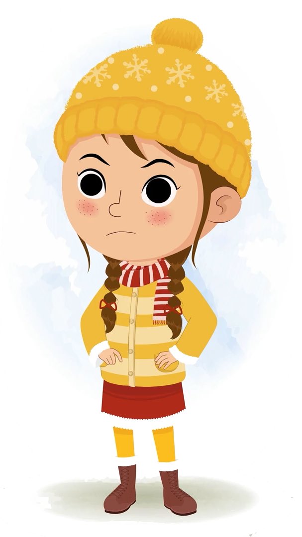 A cute angry girl in winter clothes animated cartoon character aka nancy