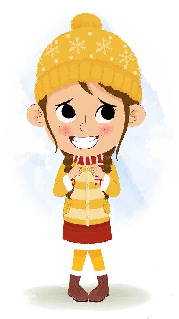 A cute nervous girl in winter clothes animated cartoon character aka nancy