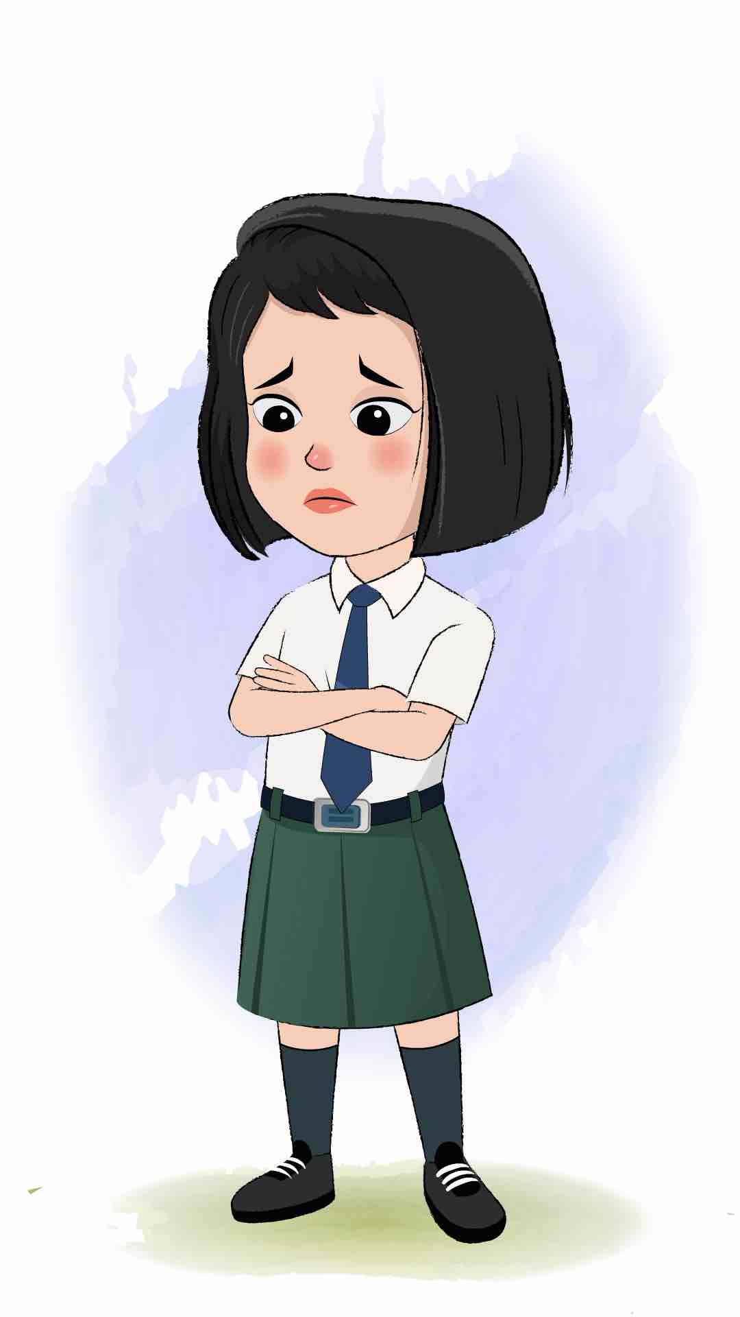 A sad school girl animated cartoon character aka anaya