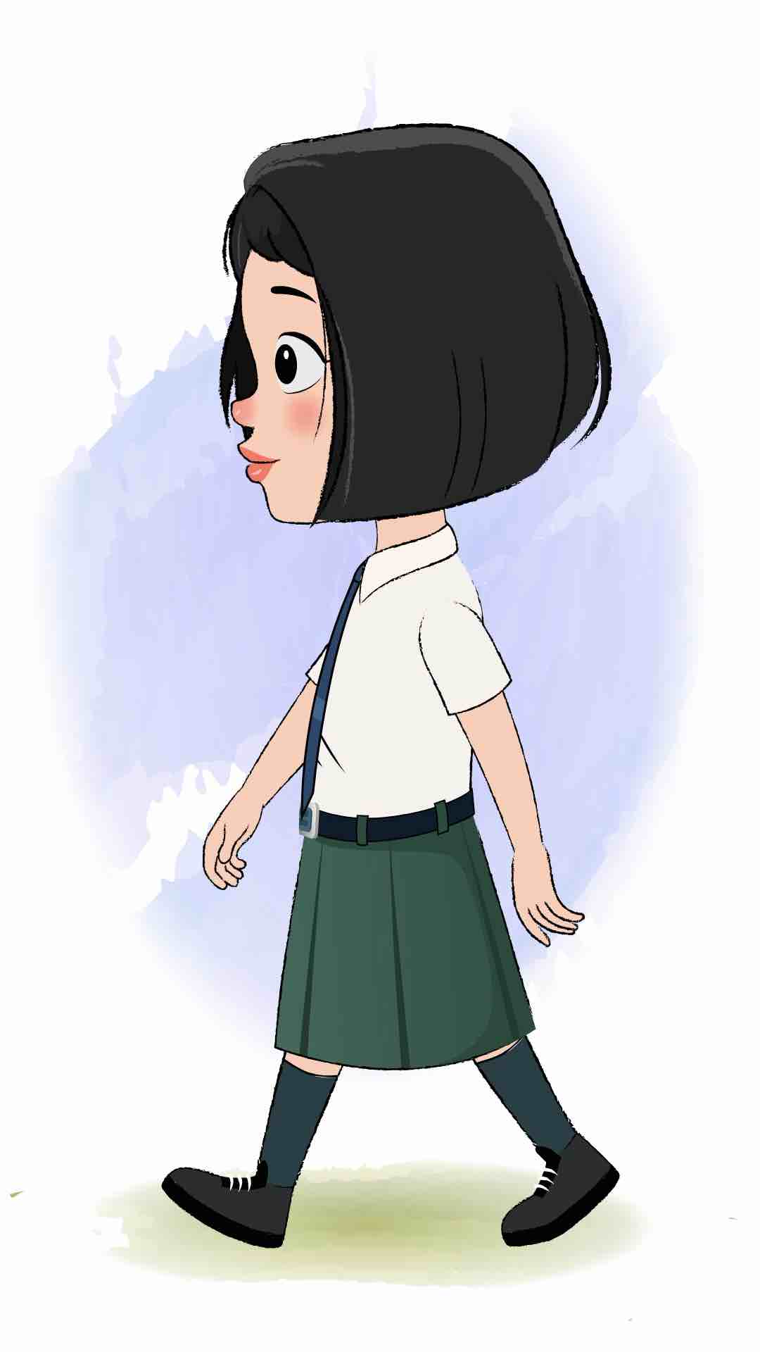 A school girl walking side view animated cartoon character aka anaya