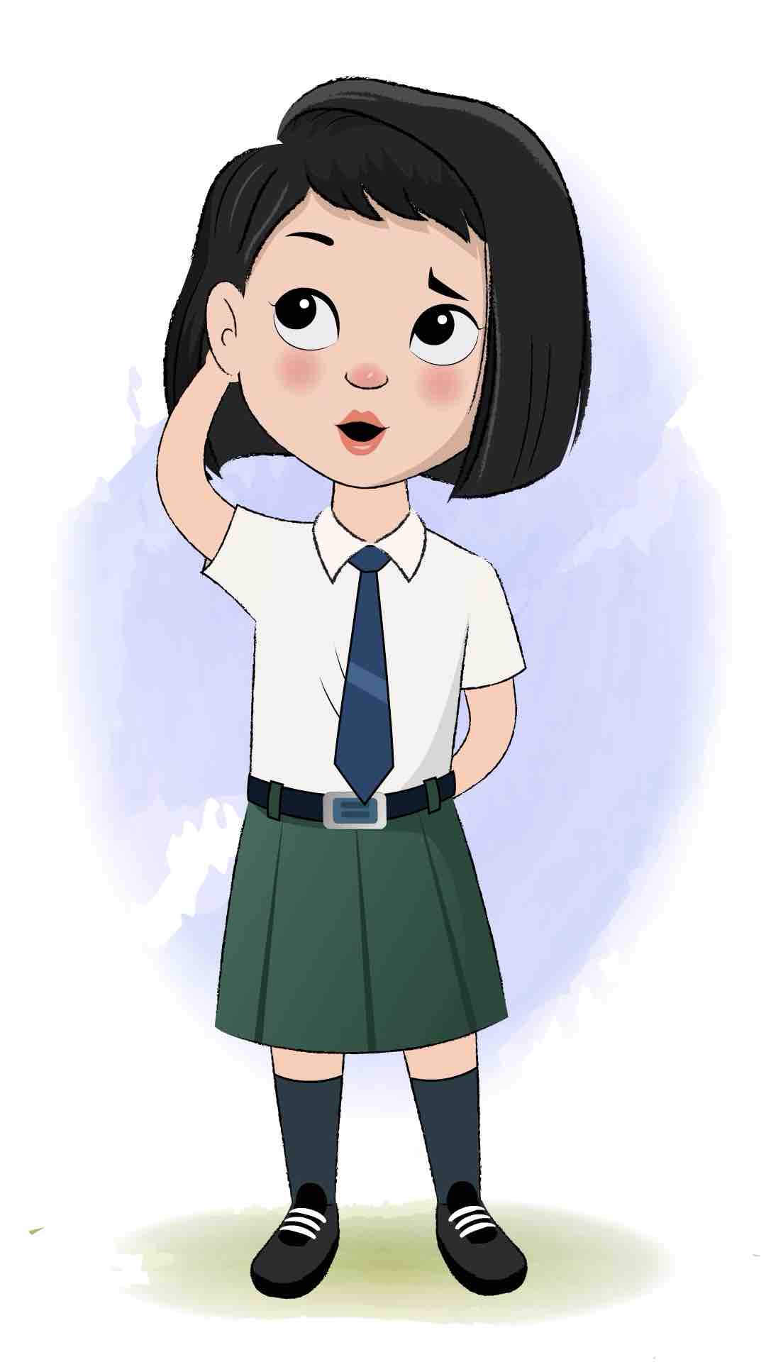 A confused school girl animated cartoon character aka anaya