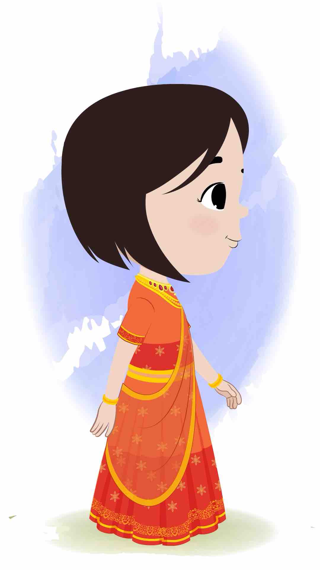 little girl walking side view animated cartoon character aka tia