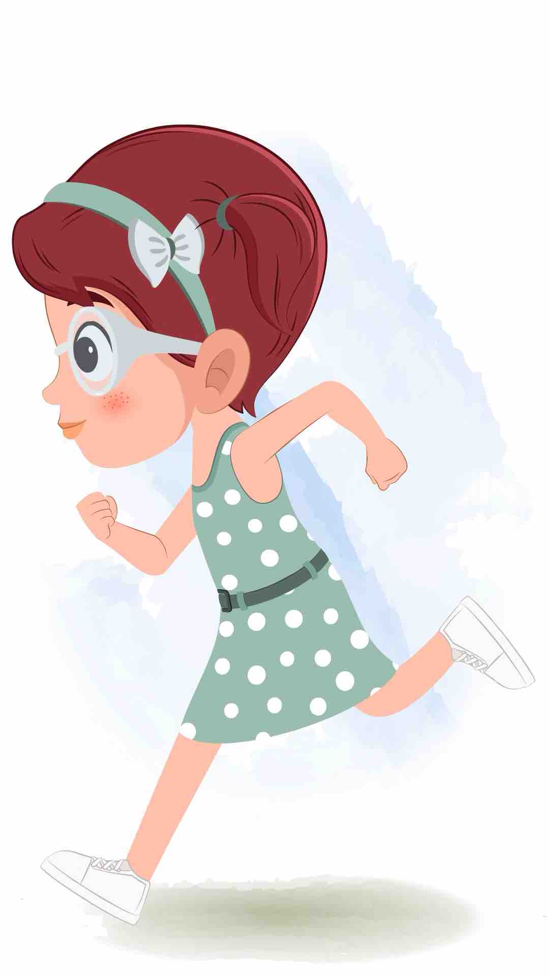 A cute little girl running fast side view animated cartoon character aka naina