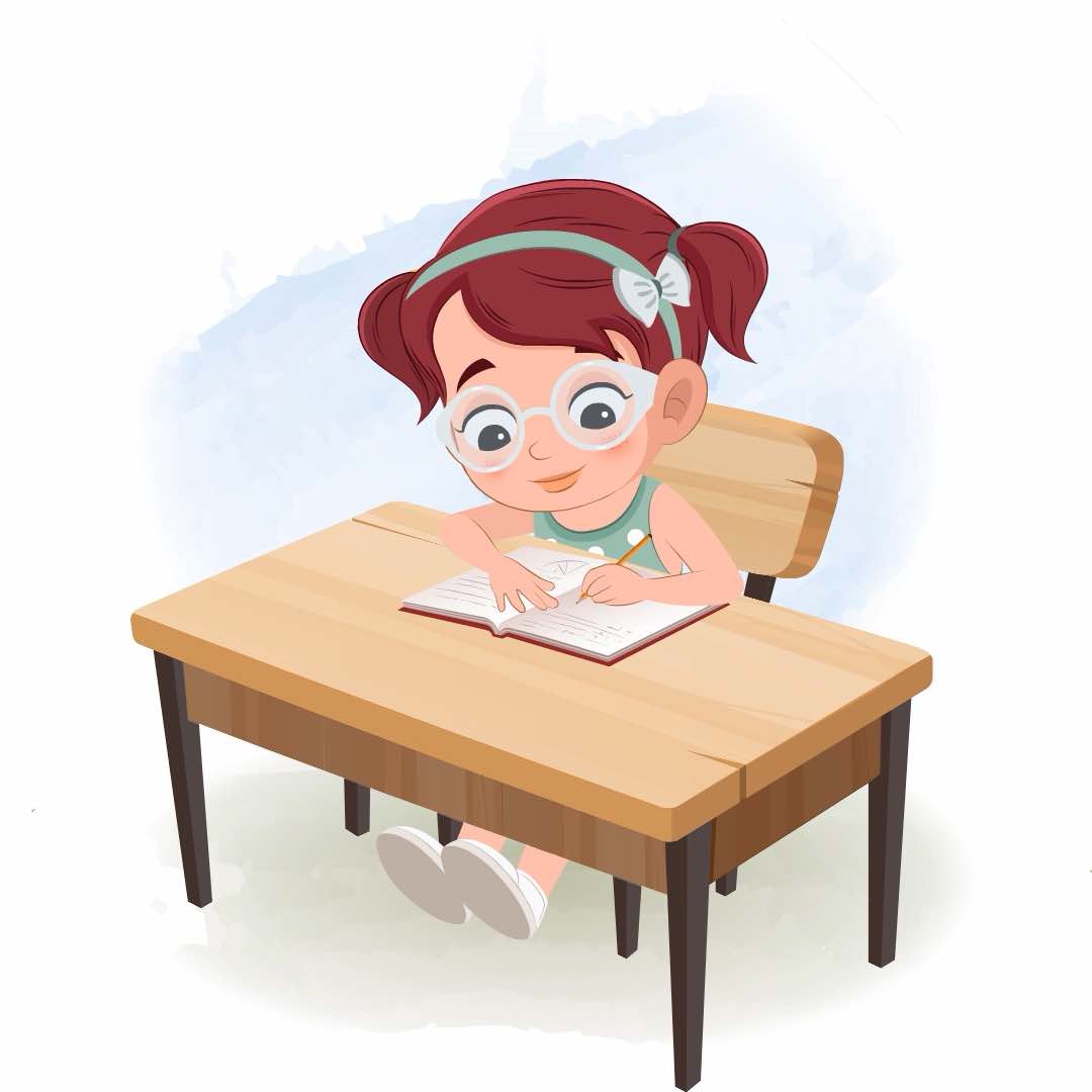 A cute little girl doing homework and sitting on the table animated cartoon character aka naina